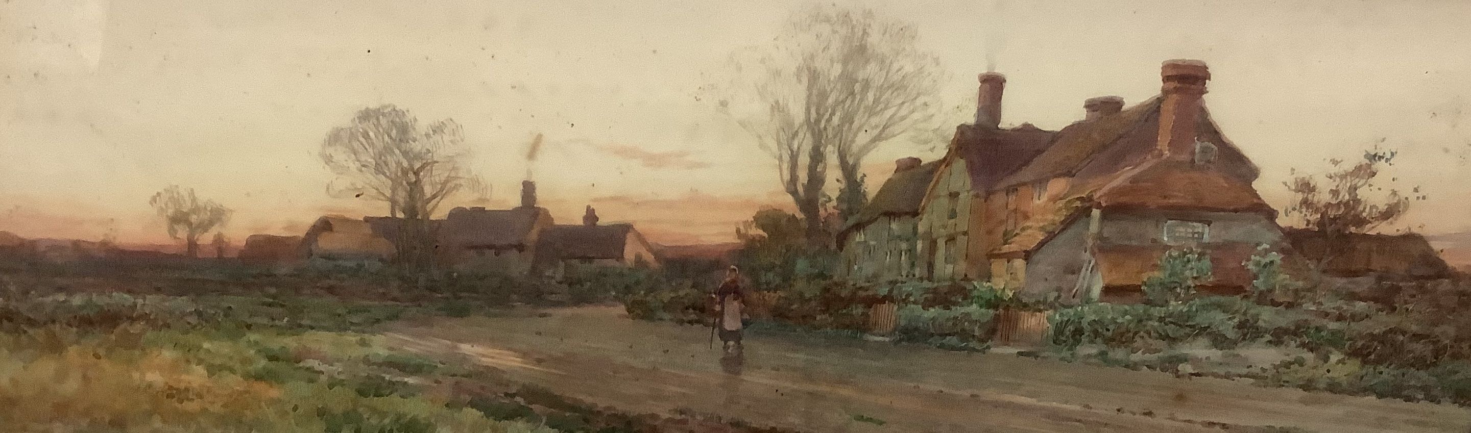 E. Cooper, set of four watercolours, A Sussex Village, Old Shoreham Bridge, September Evening, Ryde and A Sussex Village Evening, signed and dated 1909, 90 x 54cm